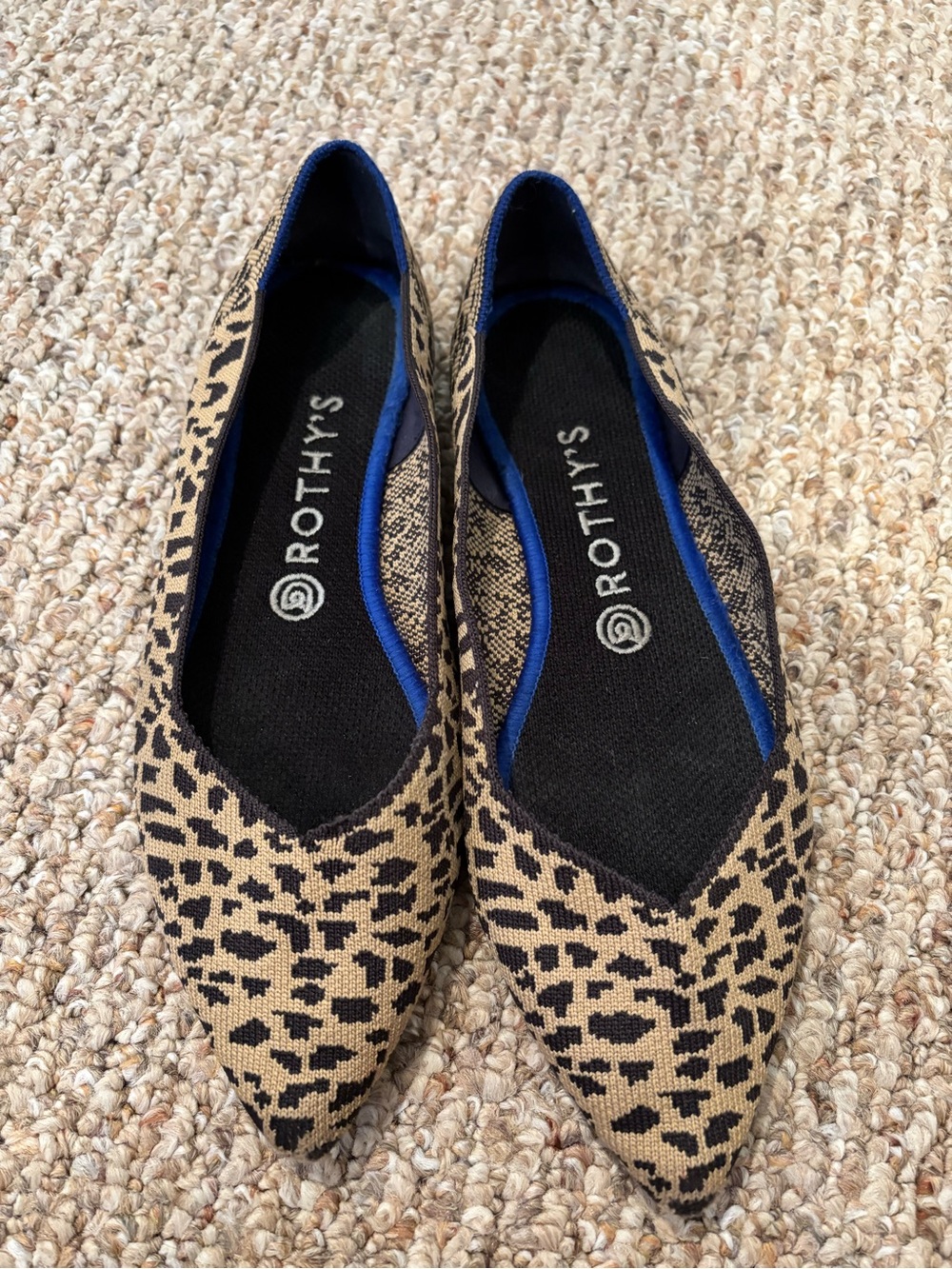 Rothy's Leopard Knit Pointed Flats in Tan and Black Size 9